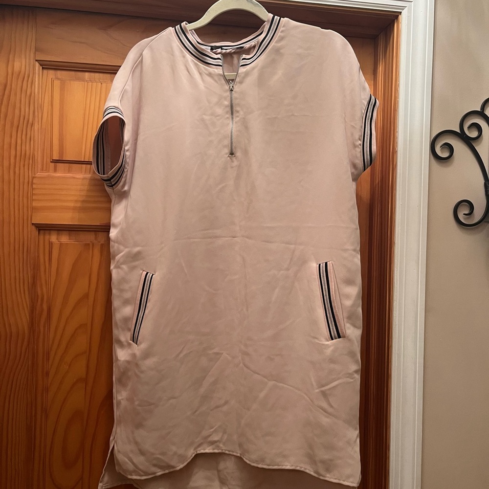 Zara Blush Pink Short Sleeve Zip-Front Shift Dress